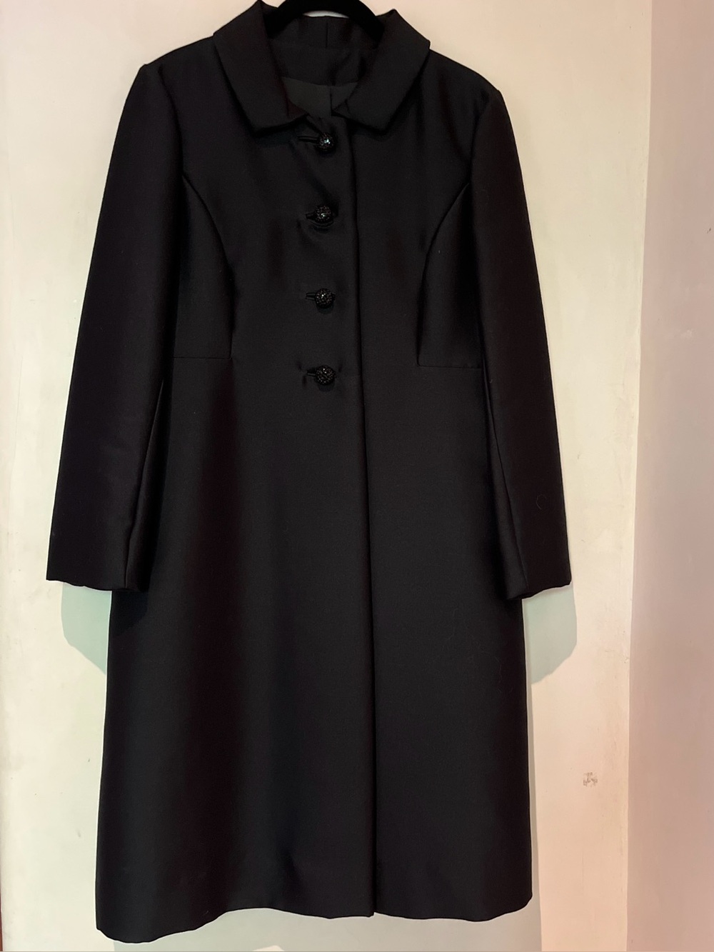 Vintage Black Silk and Wool Princess Evening Coat